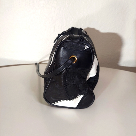 Black & White Leather Patchwork Crossbody Bag - Picture 2 of 12